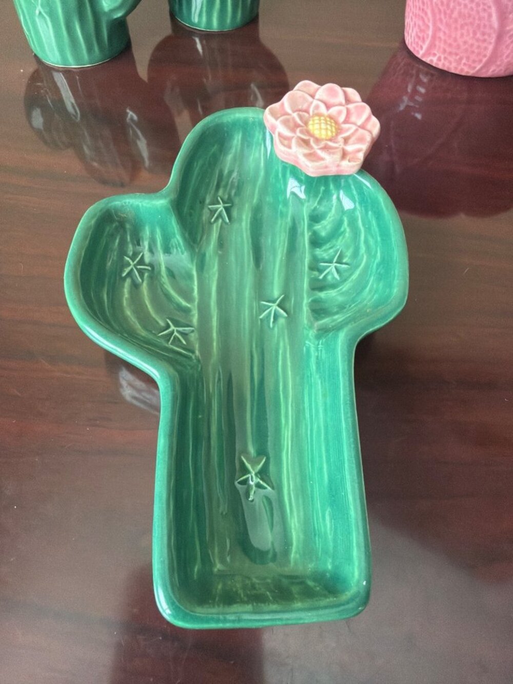 4 Piece Lot Treasure Craft Saguaro Cactus Ceramic S & P Shaker Spoon Rest Bowl - Picture 2 of 15